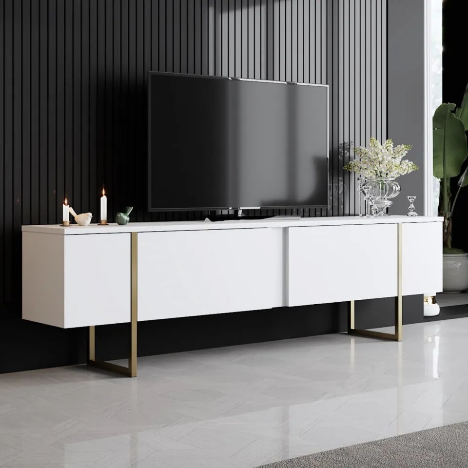 Comoda TV Luxe, Alb / Auriu