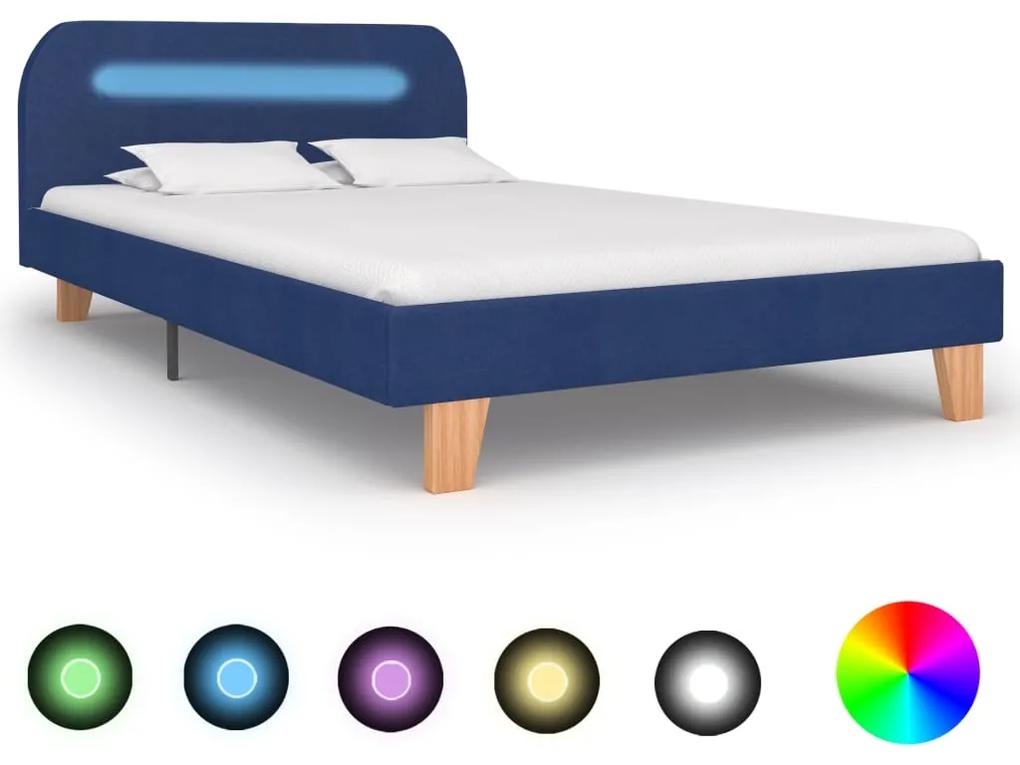 280902 vidaXL Cadru de pat cu LED-uri, albastru, 120x200 cm, material textil