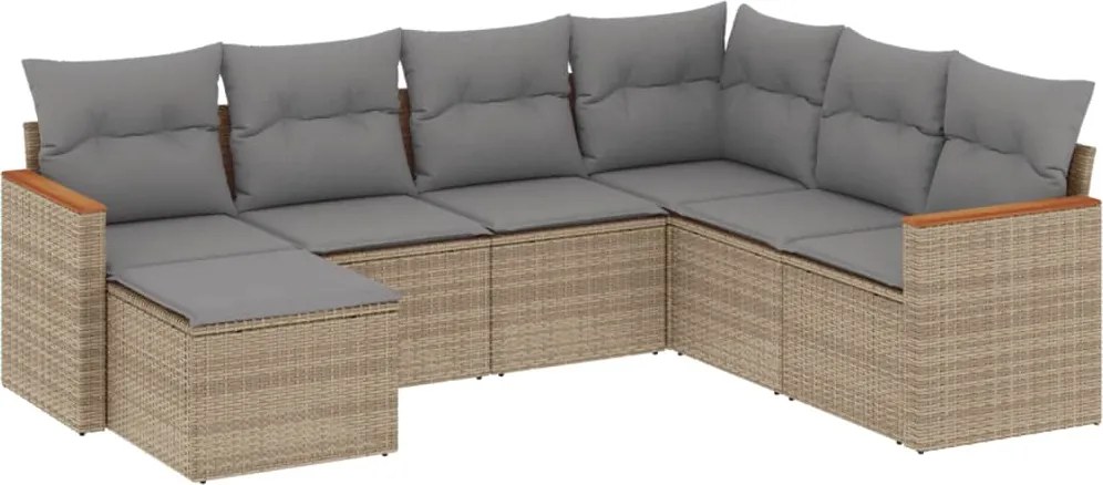 vidaXL Set canapele de grădină, 7 piese, cu perne, bej, poliratan