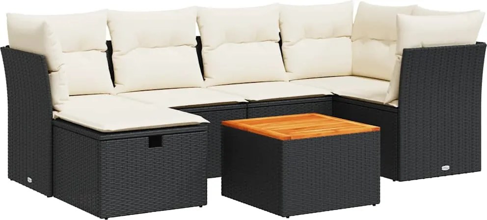 vidaXL Set canapele de grădină cu perne, 7 piese, negru, poliratan