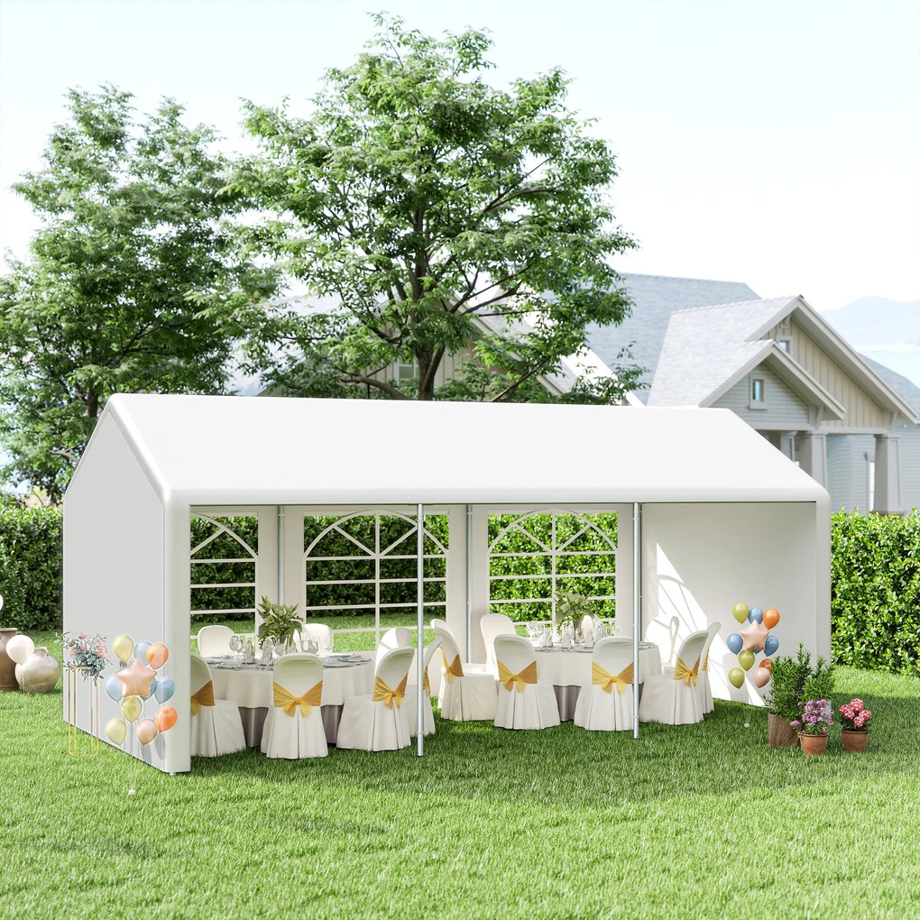 Outsunny Cort de Gradină cu Ferestre Laterale, Uși cu Balama și Copertină Anti UV, 600x300x280 cm, Alb | Aosom Romania