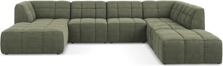 Colțar verde cu tapițerie din țesătură bouclé (în formă de "U") Aloha – Makamii