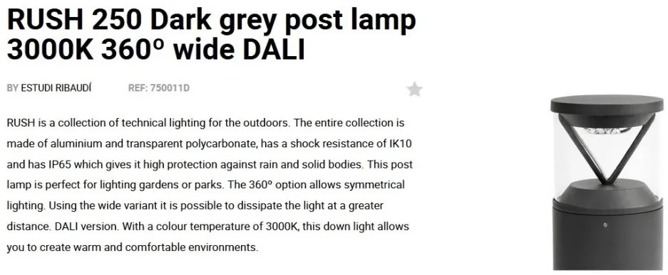 Mini Stalp LED iluminat exterior simetric 360º wide IP65 RUSH 25cm 3000K DALI