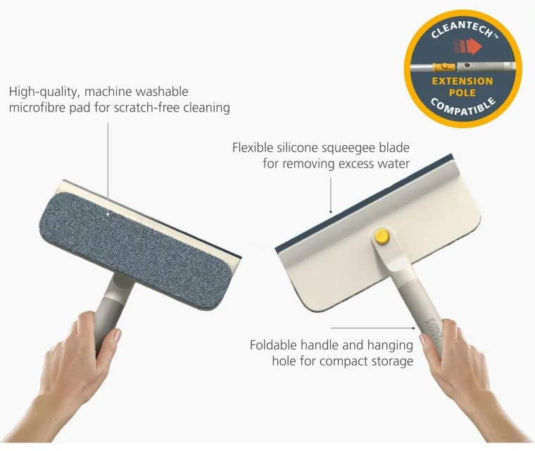 Mop de curățat sticla 2in1 Joseph Joseph CleanTech 6500014, 36 cm, mâner pliabil, gri/galben