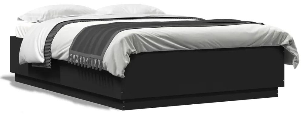 3209605 vidaXL Cadru de pat cu lumini LED, negru, 150x200 cm, lemn prelucrat