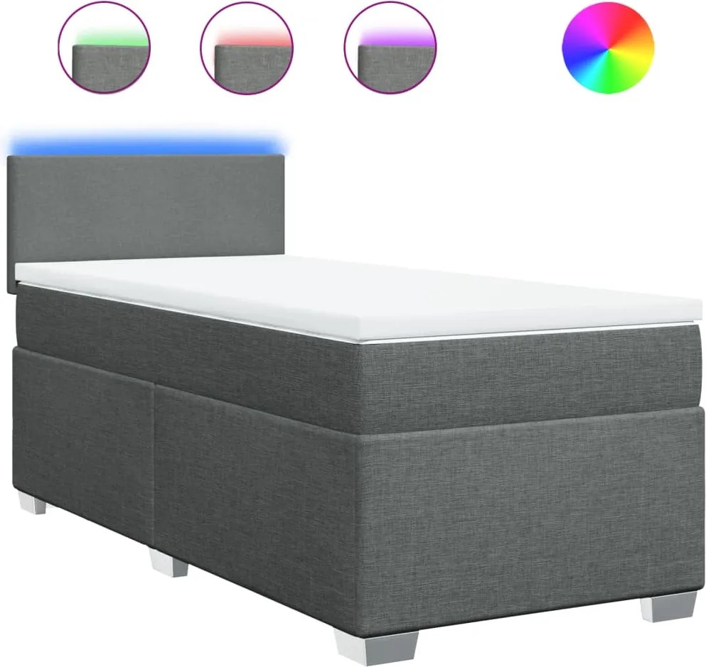 vidaXL Pat box spring cu saltea, gri închis, 100x200 cm, textil