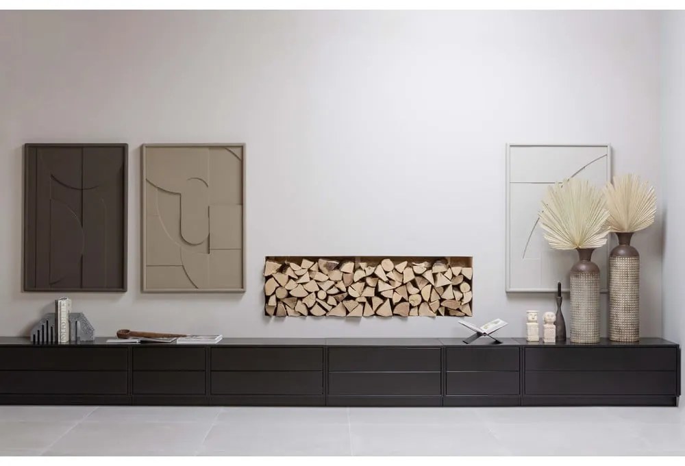 Comodă TV modulară neagră din lemn masiv de pin 256x40 cm Finca – WOOOD