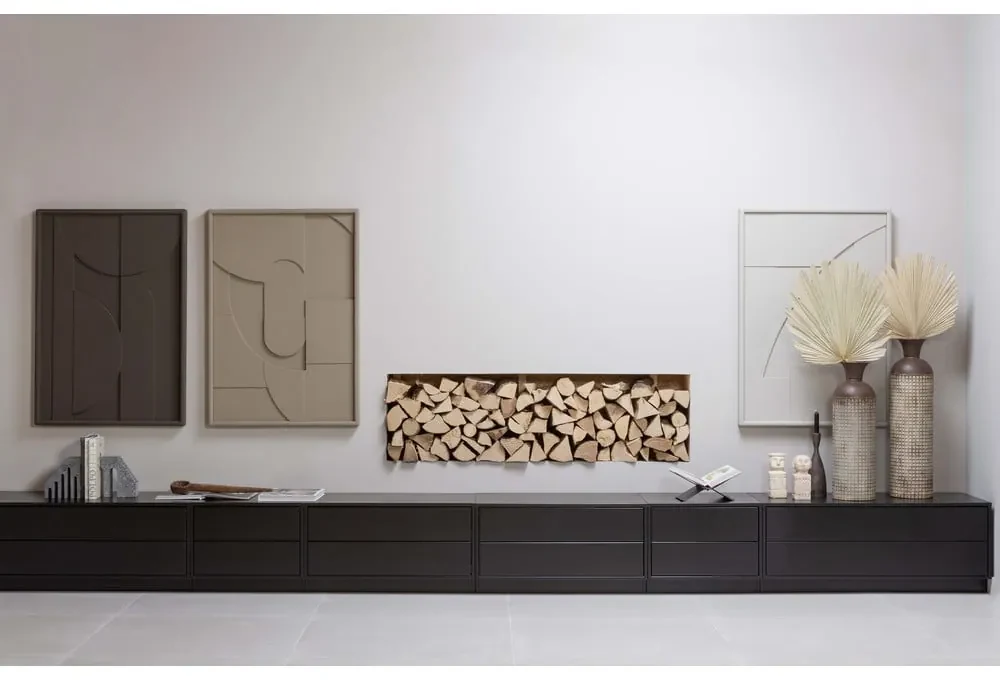 Comodă TV modulară neagră din lemn masiv de pin 256x40 cm Finca – WOOOD
