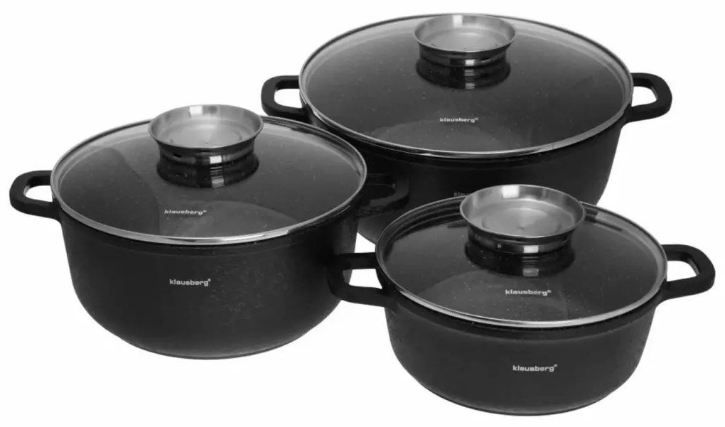 Set 3 oale cu capace 20/24/28 CM 2.3 /4.5/6.8 L Klausberg KB7359, antiaderente, inductie