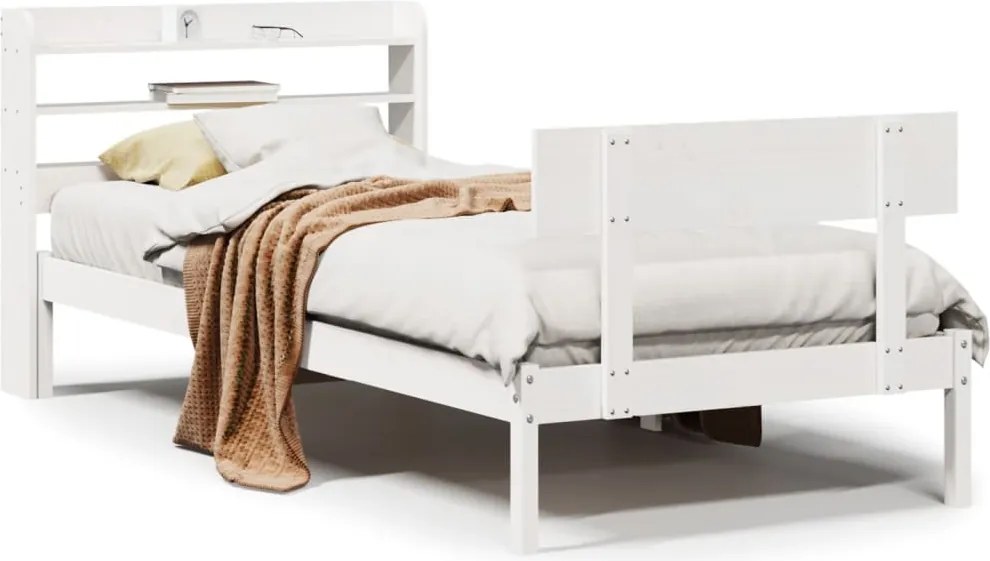 vidaXL Cadru de pat fără saltea, alb, 75x190 cm, lemn masiv de pin