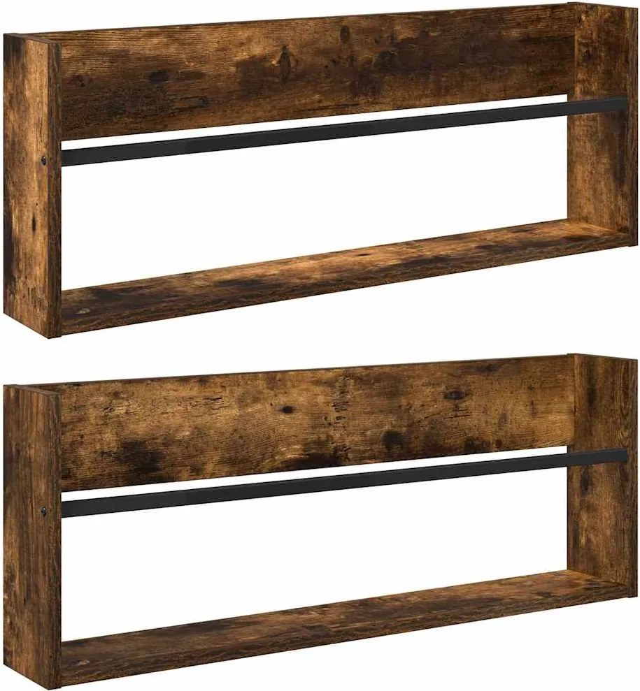 vidaXL Raft pentru reviste 2 pcs Stejar fumuriu 80 x 12 x 30 cm