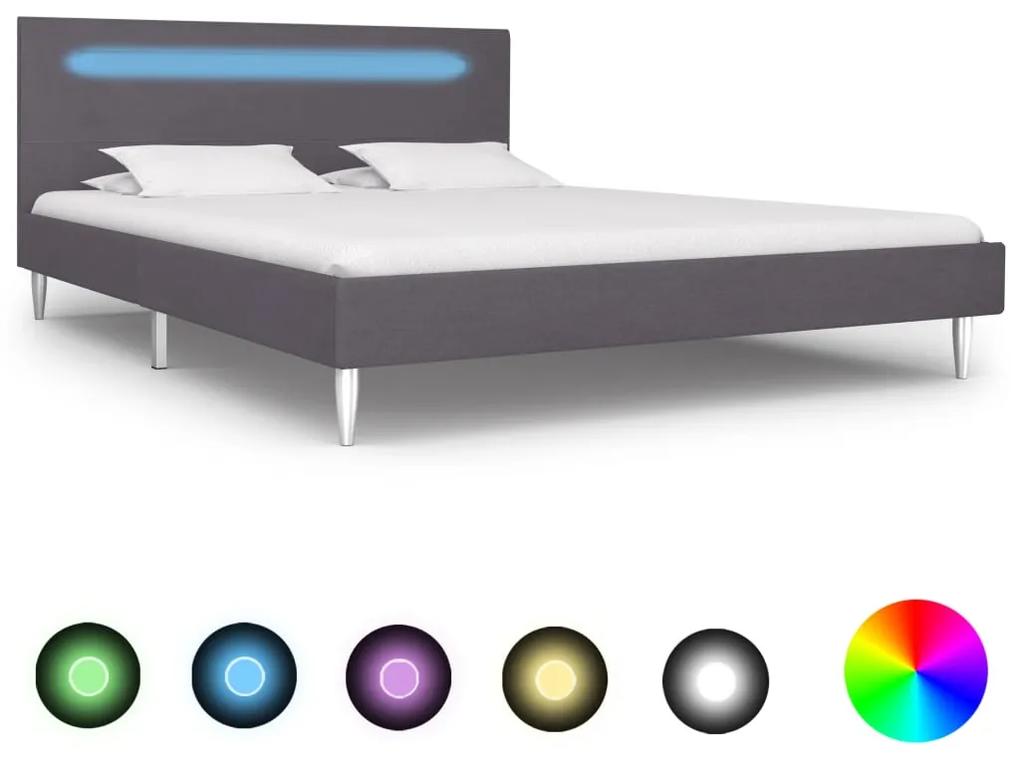 280968 vidaXL Cadru de pat cu LED-uri, gri, 140 x 200 cm, material textil