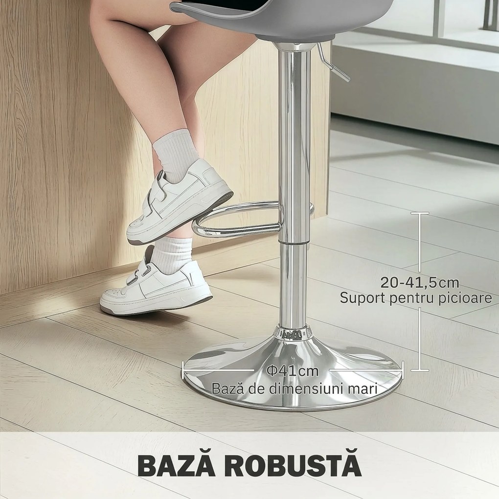 Homcom Set 2 Scaune Bar – Reglabile, Cu Spatar si Pivotante | Aosom Romania