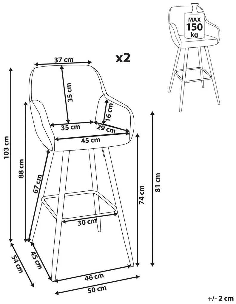 Set scaune tip bar 2buc. Dakien (gri). 1009999