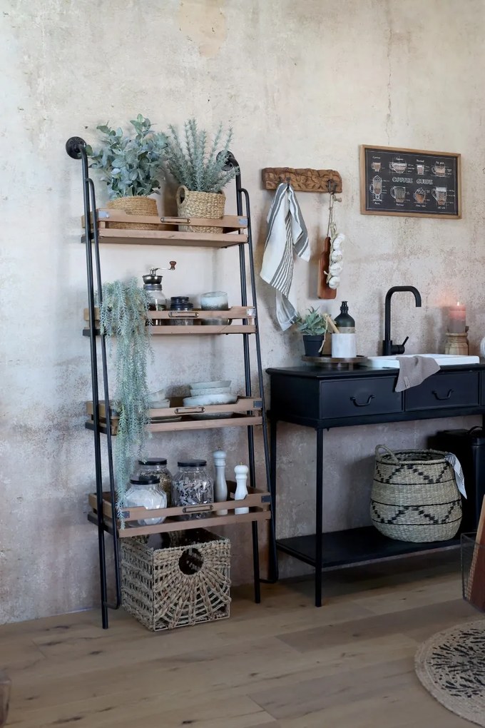 Cuier din lemn reciclat, cu 2 agatatori, Grimaud - Ara
