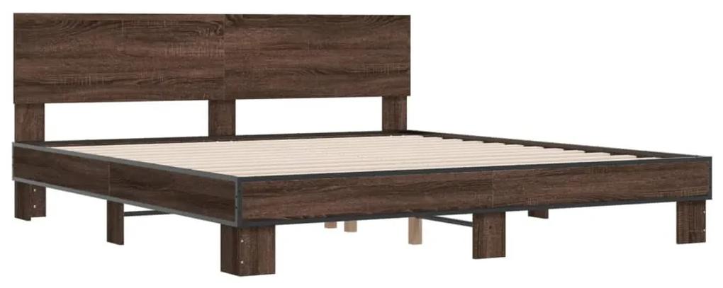 3280181 vidaXL Cadru de pat, stejar maro, 180x200 cm, lemn prelucrat și metal