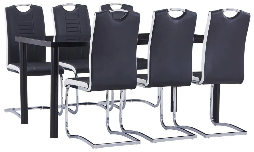 vidaXL Set mobilier de bucătărie, 7 piese, negru, piele ecologică