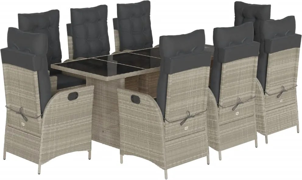 vidaXL Set mobilier grădină cu perne, 9 piese, gri deschis, poliratan