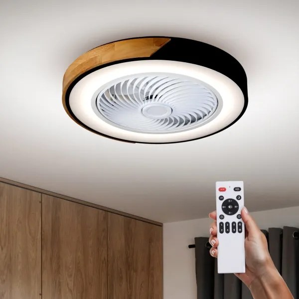 Brilagi-LED plafonieră LED dimabilă cu ventilator, 30W/230V, 3000-6500K, negru/stejar +telecomandă
