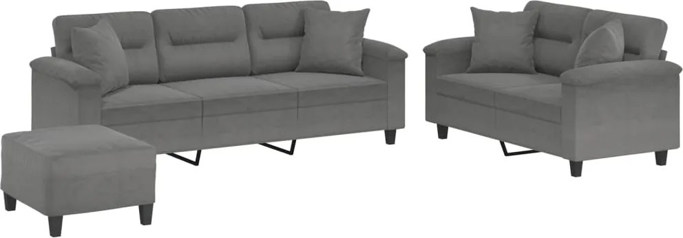 vidaXL Set de canapele cu perne, 3 piese, gri închis, microfibră