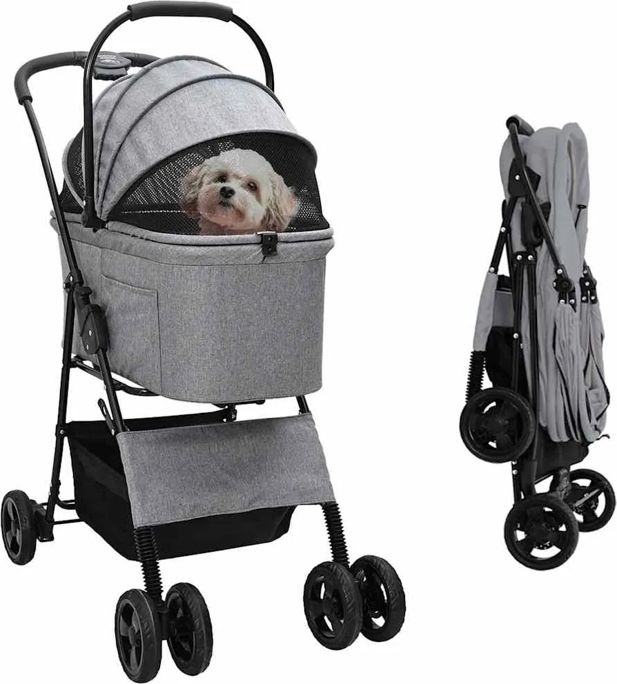 vidaXL Carucior pentru Pisici Pliante Gri 81 x 47 x 99 cm Poliester