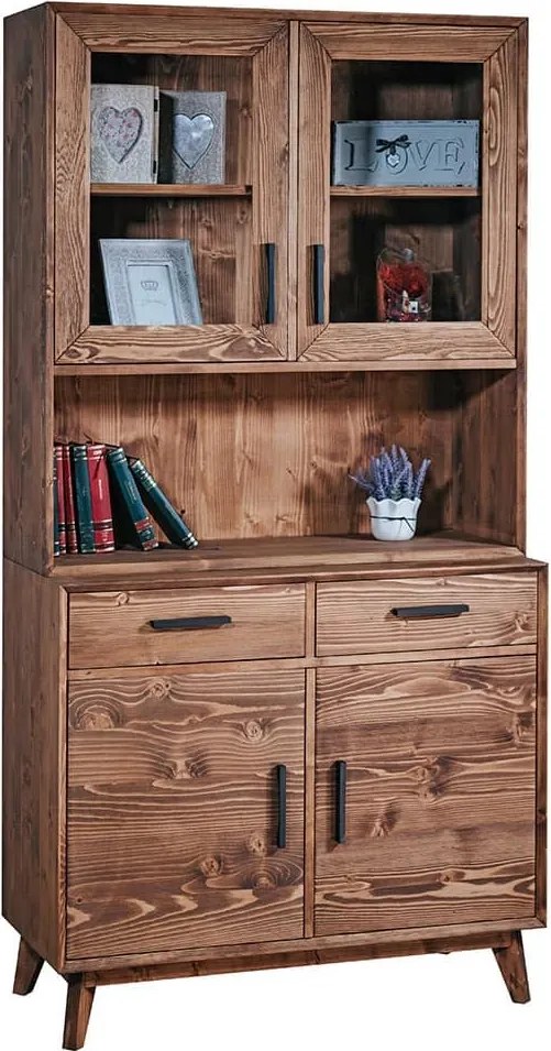 Bufet lemn masiv Timeless 2 Corpuri 2 Sertare 4 Uși 98x45/35x190 cm Whisky