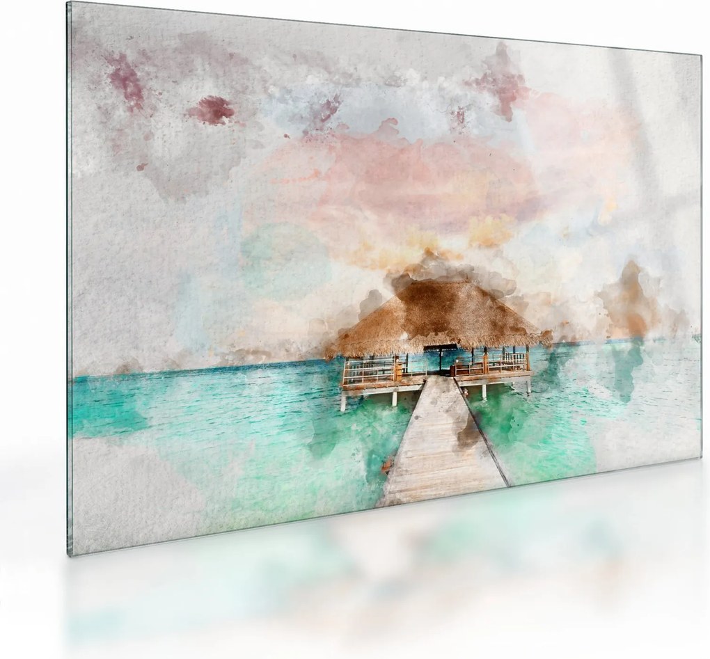 Tablou pe sticlă - Maldive, debarcader din lemn (70x50 cm)
