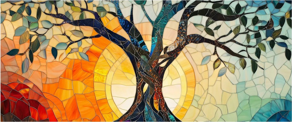 Tablou – Mozaic – soare și arbore I. (120x50 cm)