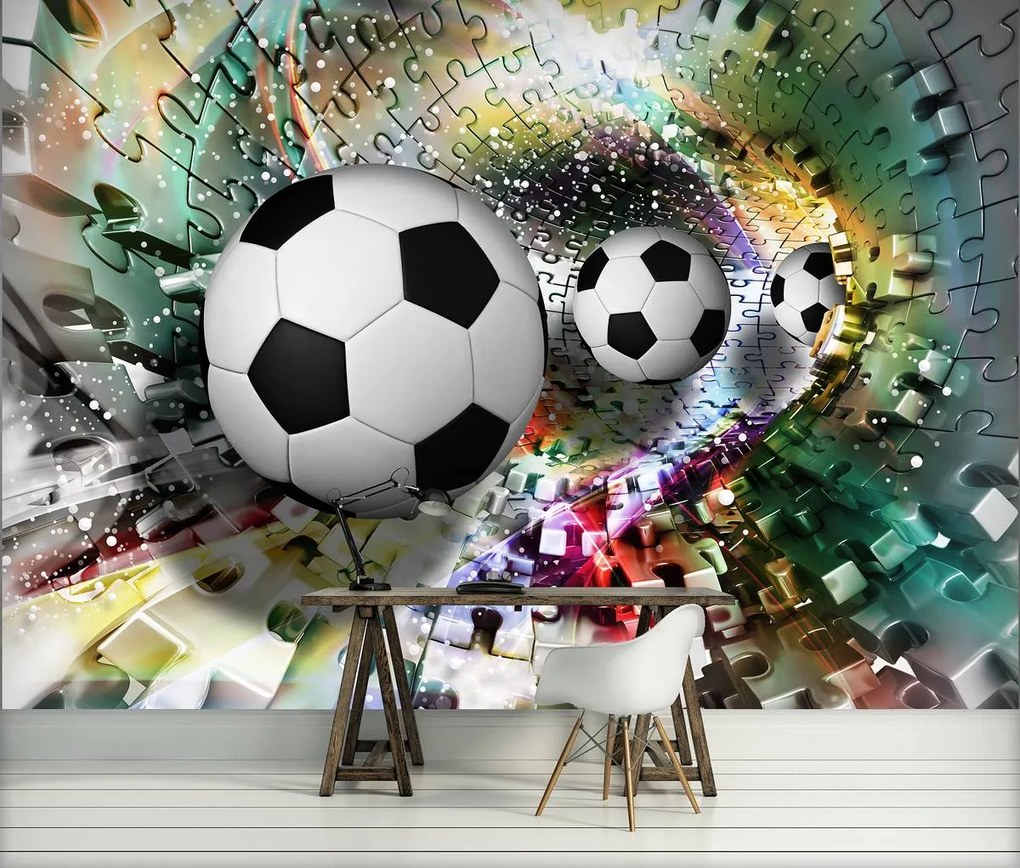 Fototapet - Mingi de fodbal în 3D puzzle (254x184 cm)