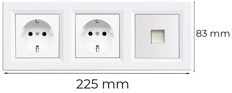 Priză cu două prize împământate Nova III cu conector UTP și cadru alb