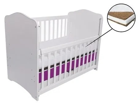 Patut VESSANTI Como culisant cu sertar - Alb cu Violet + Saltea Cocos 10 cm