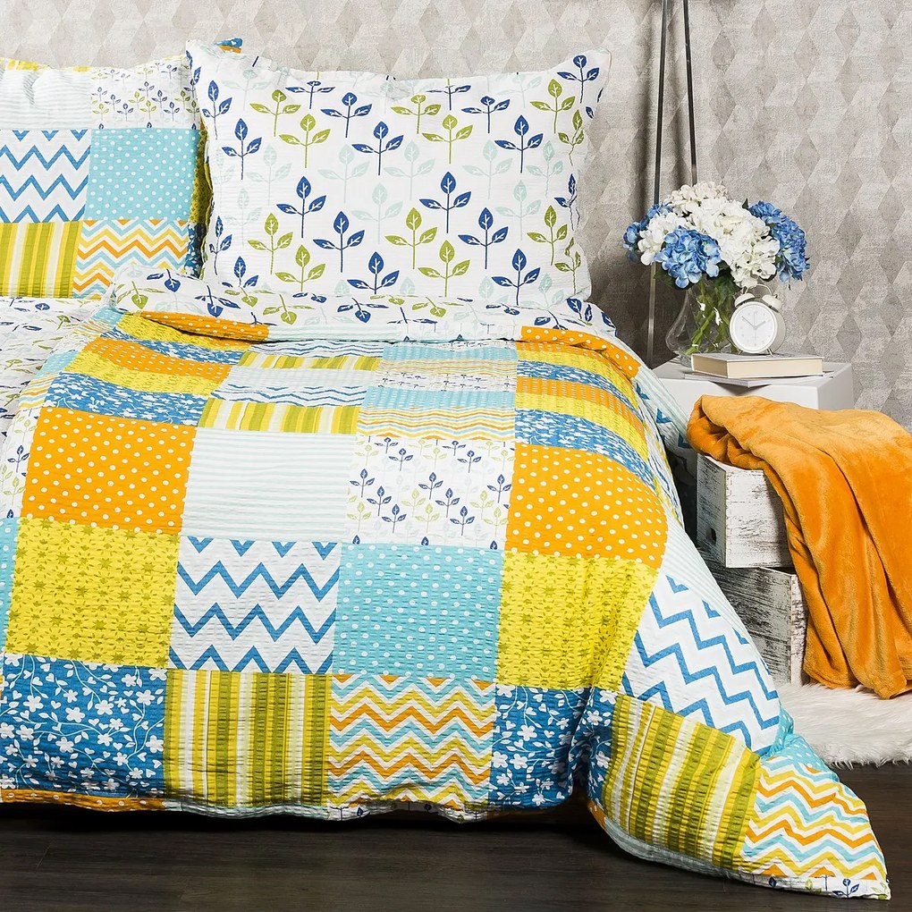 Lenjerie de pat bumbac crep 4Home Patchwork albastru,140 x 200 cm, 70 x 90 cm, 140 x 200 cm, 70 x 90 cm