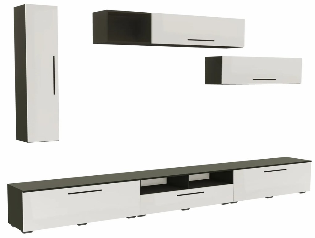 Living haaus Haga V20, Alb Lucios/Negru, MDF, L 360 cm