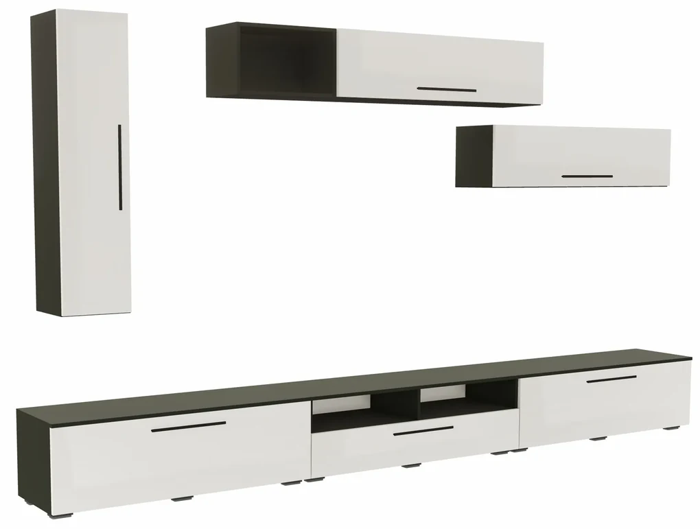 Living haaus Haga V20, Alb Lucios/Negru, MDF, L 360 cm