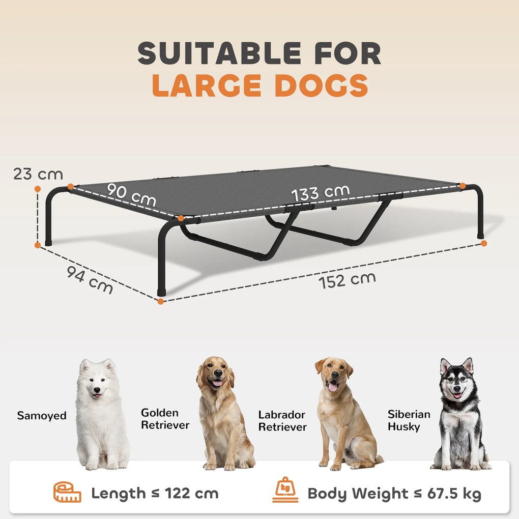 PawHut Pat Ridicat pentru Câini de Talie Mare, Targă Portabilă din Oțel și Plasă Respirabilă, Ușor de Montat, Gri, 152x94x23 cm | Aosom Romania