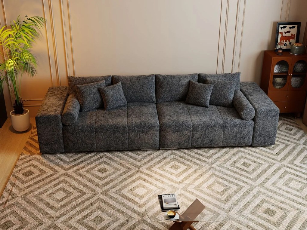 Canapea extensibilă dumonde cu ladă de depozitare si sezut confortabil din spuma high-density, Marbela Euphoria Black XXL 295x100 cm