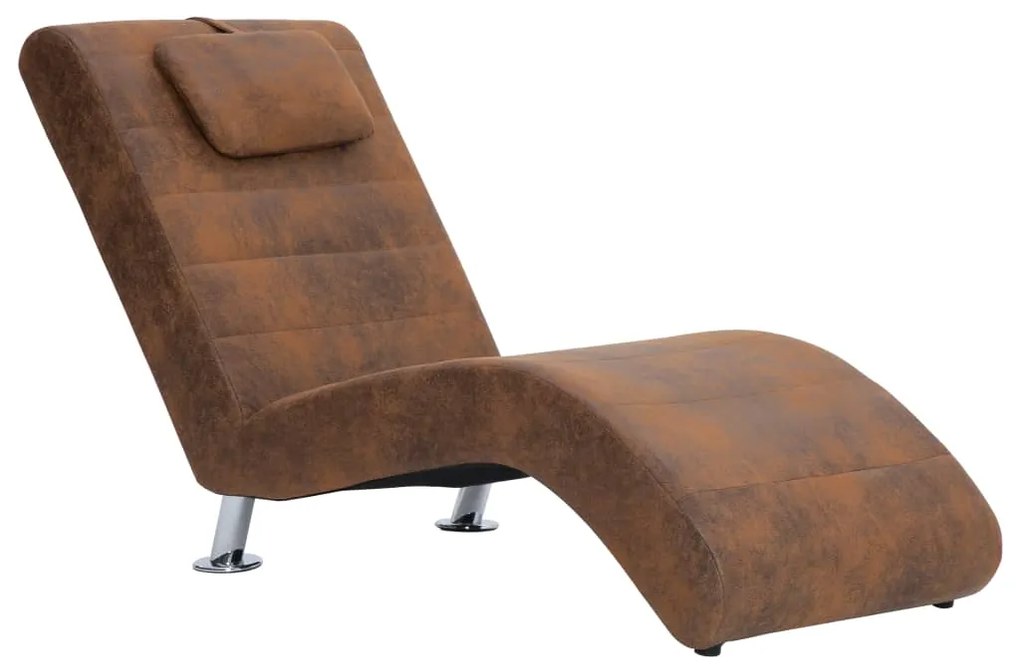 281282 vidaXL Șezlong cu pernă, maro, piele întoarsă artificială