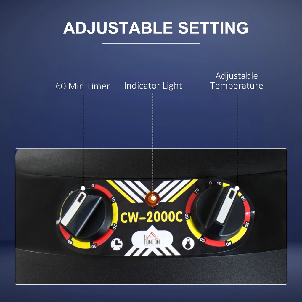 HOMCOM Cască de Uscat Părul cu Înălțime Reglabilă, Cască pentru Păr cu Timer și Roți Pivotante, 65x65x115-165 cm, Negru | Aosom Romania