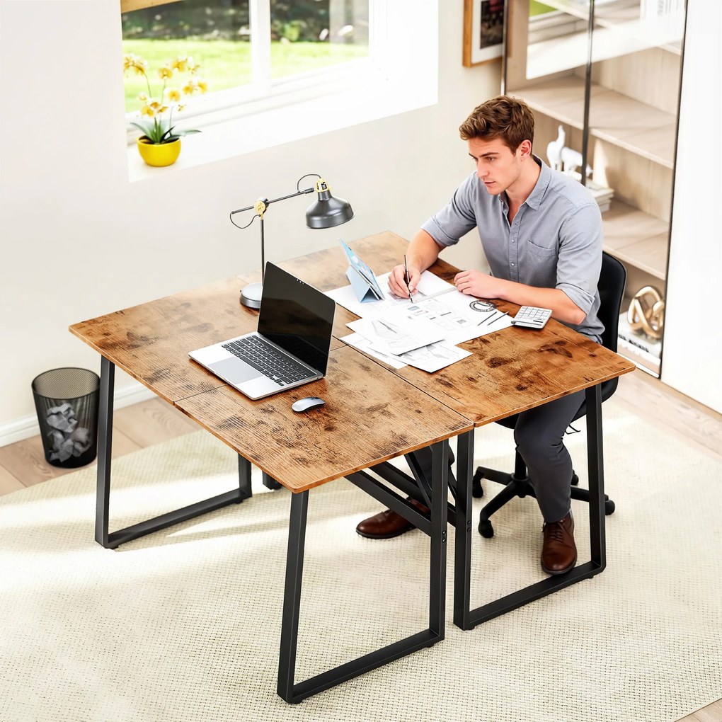 HOMCOM Birou pentru Computer, 120x60x76 cm Birou Lungu cu Colțuri Rotunjite și Structură din Oțel, Masă PC Industrială, pentru Casă, Studiu, Dormitor, Birou, Maro Rustic | Aosom Romania