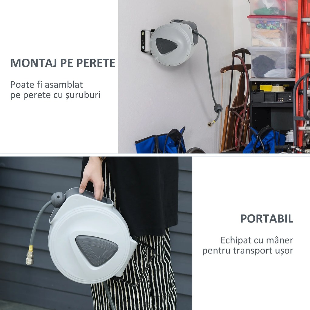 DURHAND Furtun Automat de Perete, Sistem de Irigare Compact, 45x30x40 cm, 10+2m | Aosom Romania