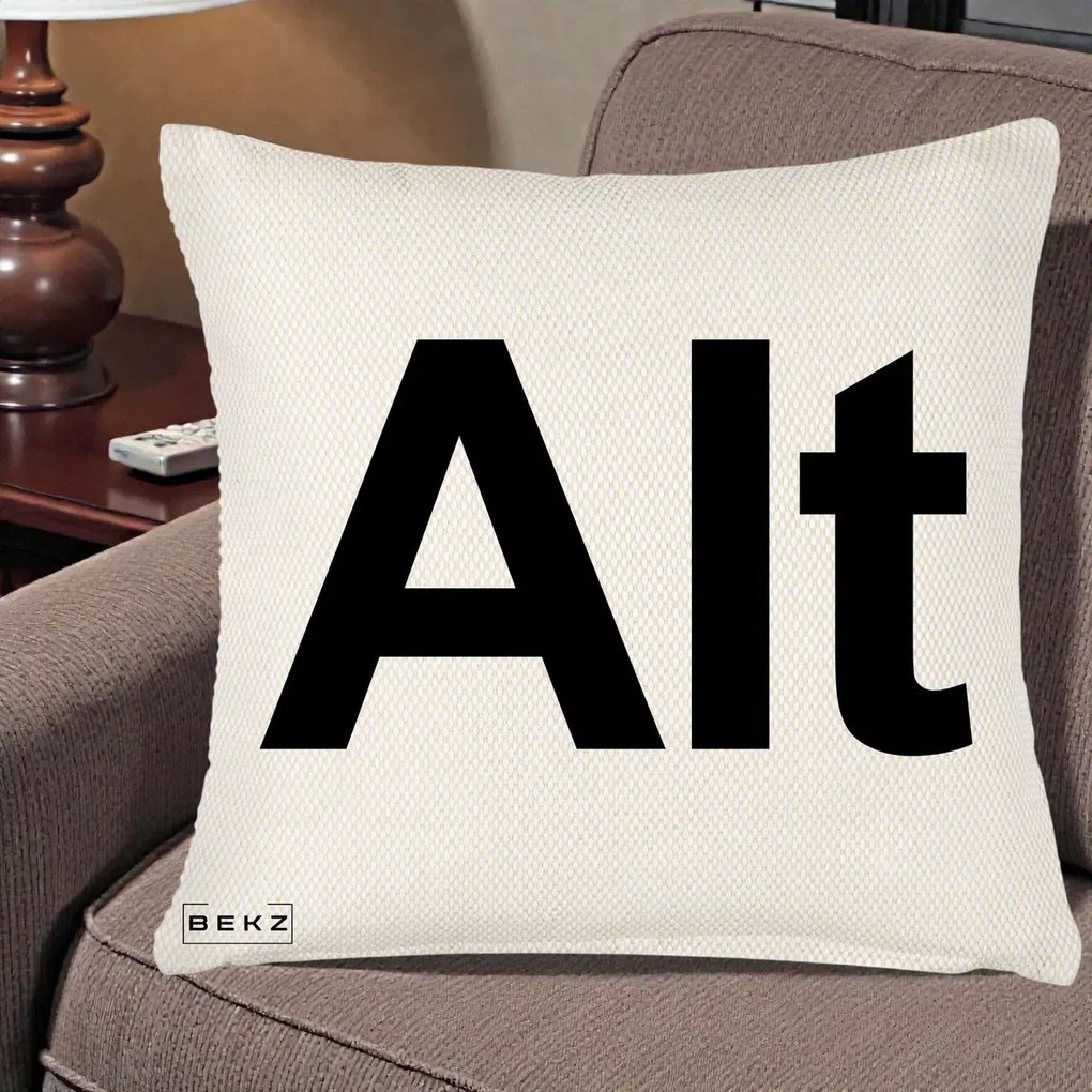 Perna Personalizata Tasta Alt Tipografie Bold, 40x40 cm, Crem Reliefat, Husa Detasabila, Perna Inclusa, BEKZ®