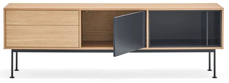 Comodă TV cu aspect de lemn de stejar Teulat Yoko, gri antracit