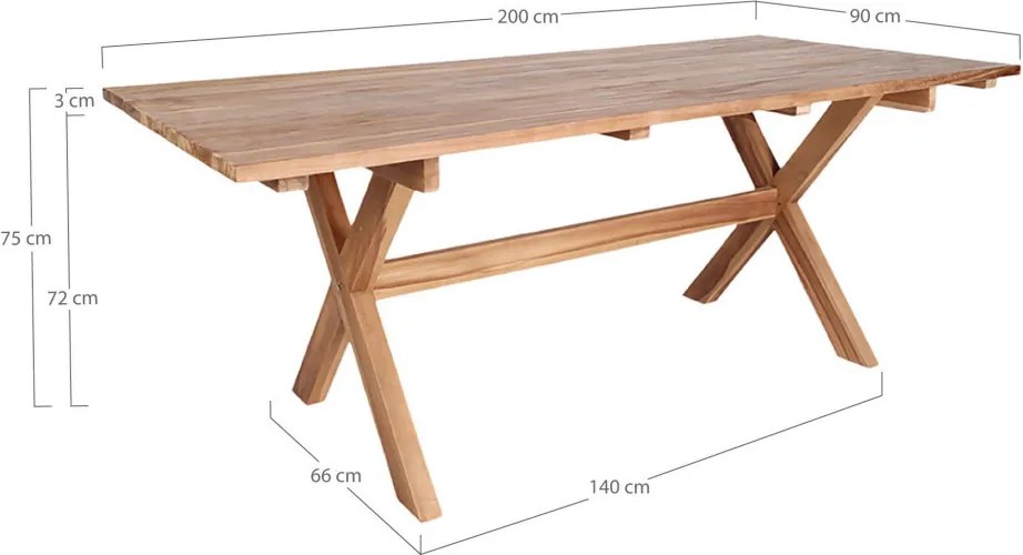 Masă de grădină Murcia, tec, natural 200x90x75 cm