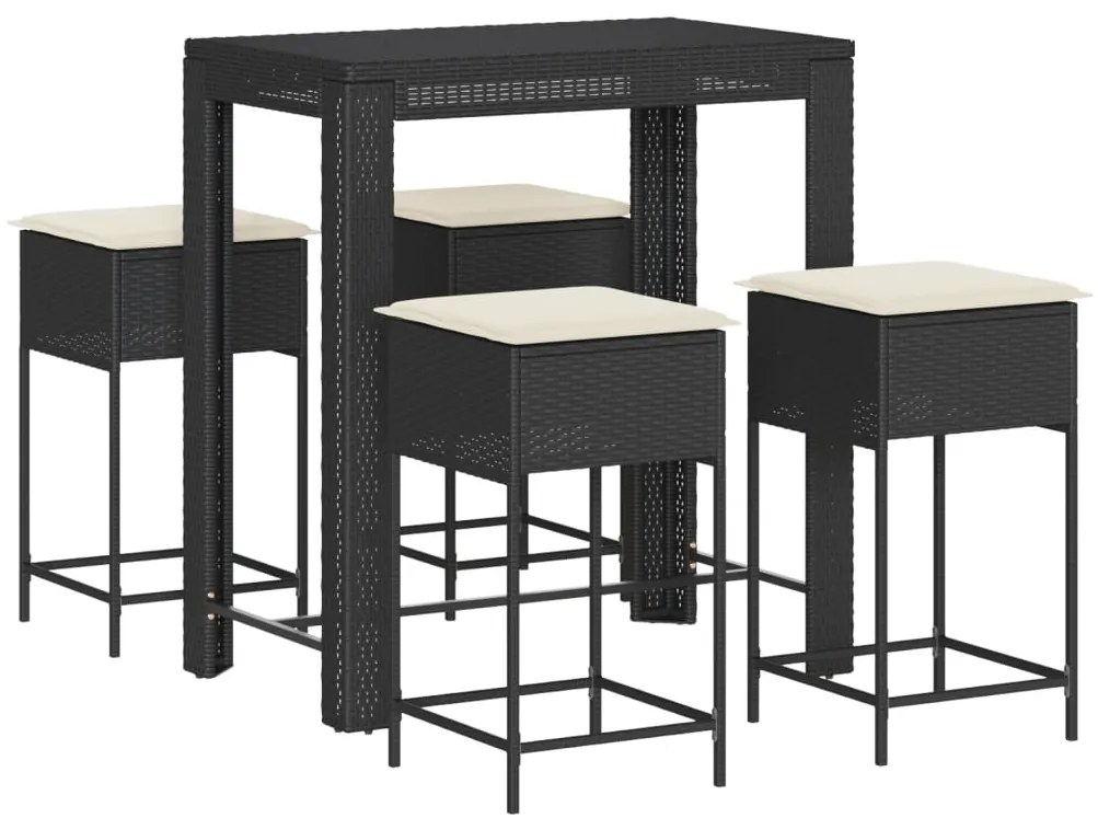 3261454 vidaXL Set mobilier bar de grădină cu perne, 5 piese, negru, poliratan