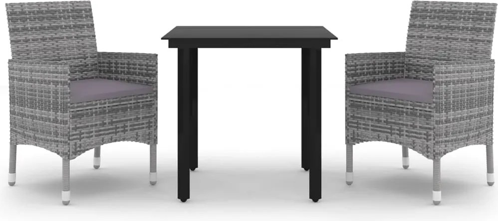 vidaXL Set mobilier de grădină cu perne, 3 buc, poliratan și sticlă
