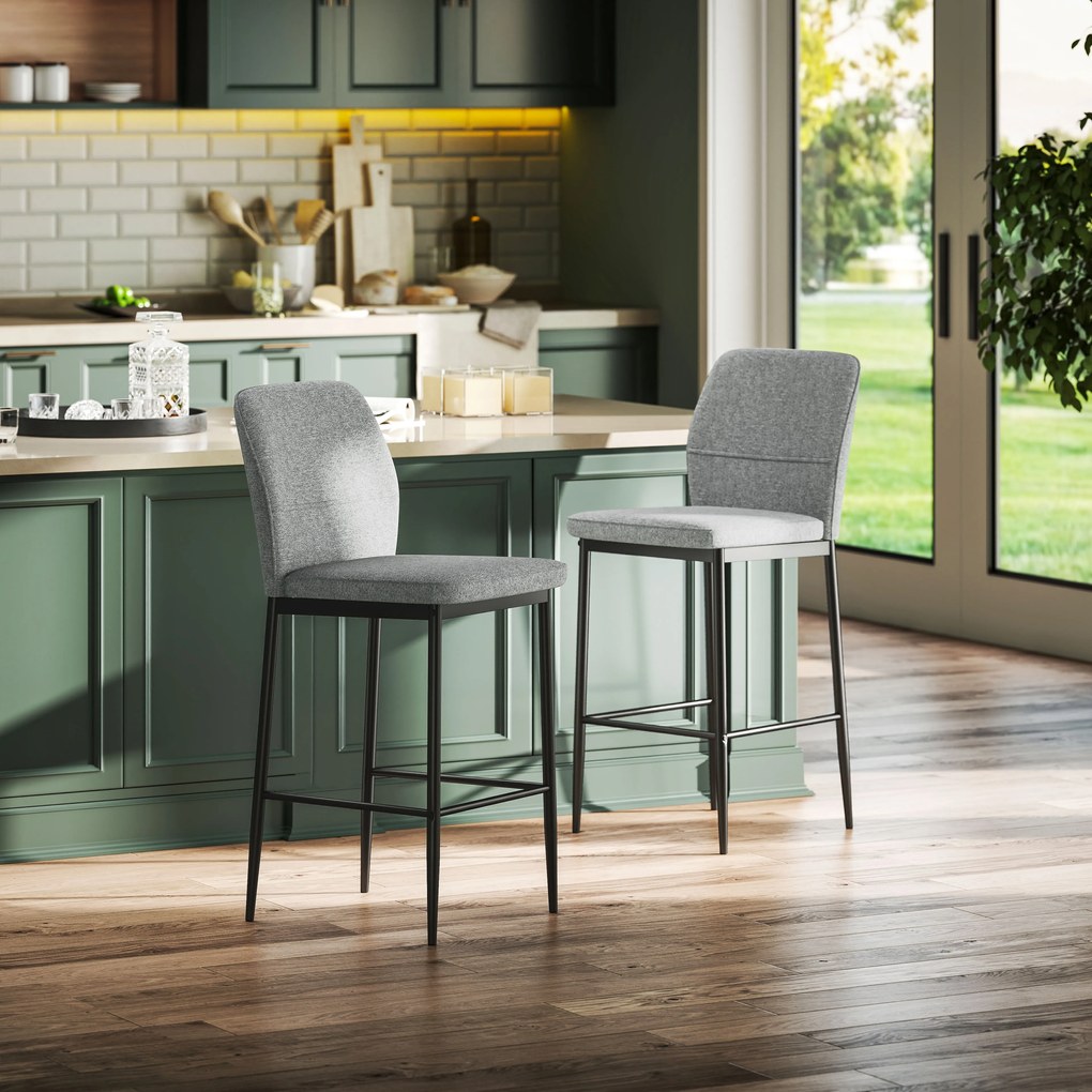 HOMCOM Set de 2 Scaune de Bar cu Spătar, 41x52x97 cm, Gri | Aosom Romania