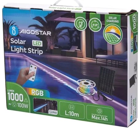 Bandă LED RGB solară dimabilă LED/10W/3,2V 10 m IP65 + telecomandă