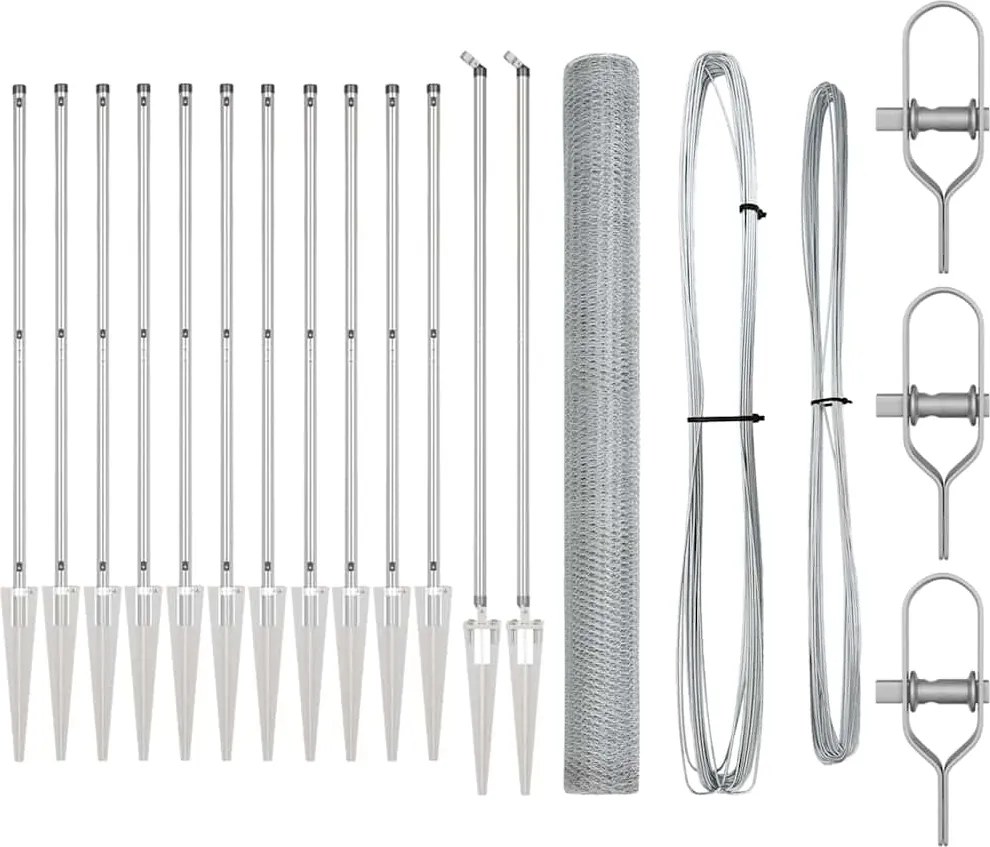 vidaXL Stâlp de gard. Argintiu 25 x 1,5 m (plasă de 13 mm) Oțel