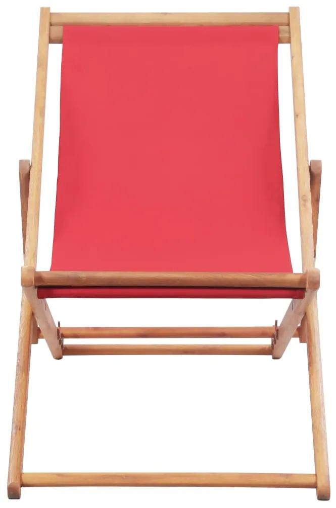 Scaun de plaja pliabil, rosu, textil si cadru din lemn 1, Rosu