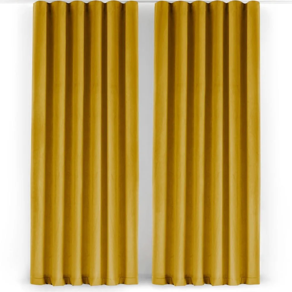 Draperie galben-muștar dimout (semi-opacă) din catifea 140x300 cm Velto – Filumi